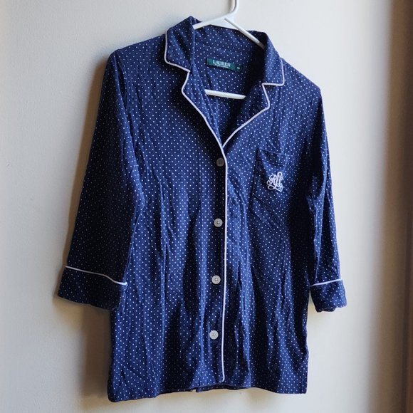 Lauren Ralph Lauren Navy/White Polka Dot Pajama Button Down Shirt Size XS - Picture 3 of 16